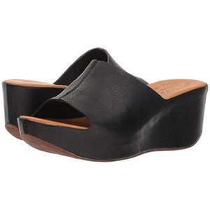 Kork-Ease Greer Platform Black Leather Slides 9.5